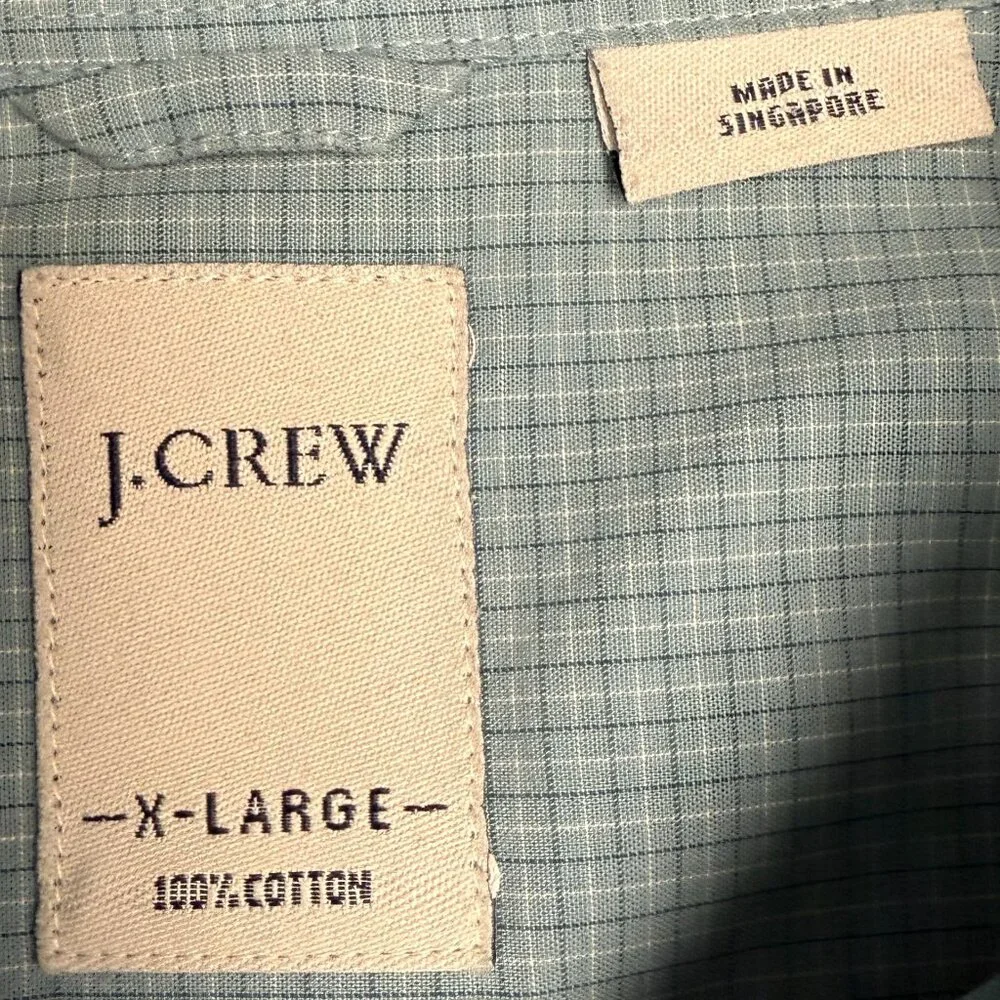 EUC Men's J. CREW Sueded Broadcloth‎ Mini Gingham Blue Shirt | Size XL